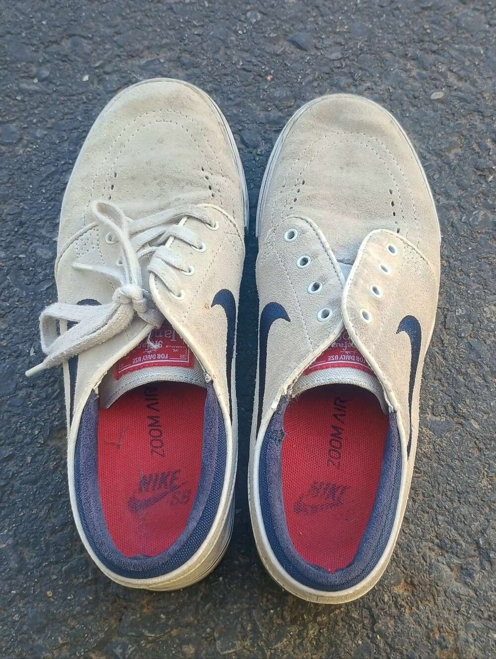 Nike Beige Suede Skate Shoes with Black Swoosh and Red Insole